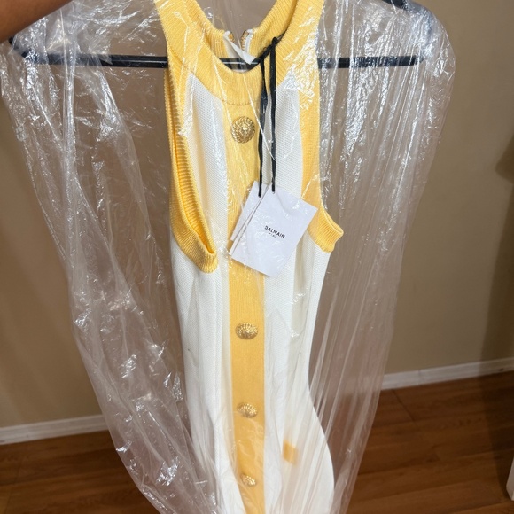 Balmain Yellow and White Sleeveless Dress - Picture 2 of 4